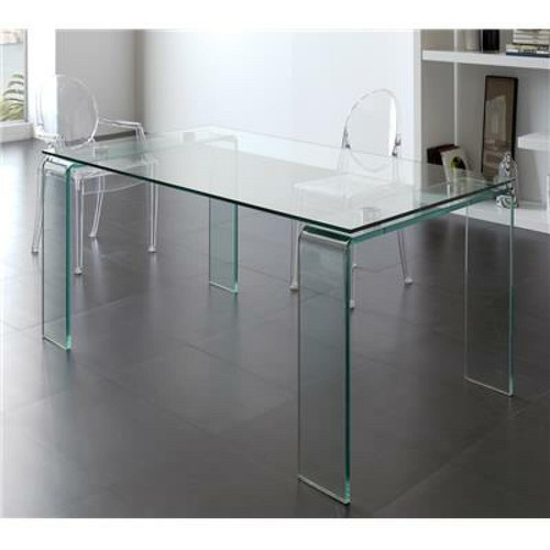 Tables à manger Kasalinea Table de salle à manger en verre design ICE-L 160 x P 90 x H 75 cm- Transparent