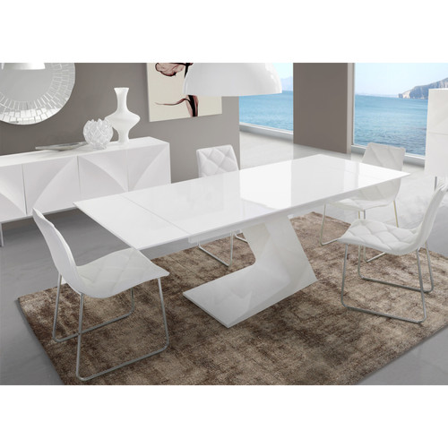 Tables à manger Table de salle à manger extensible blanc laqué design HELGA-L 220 x P 90 x H 76 cm- Blanc