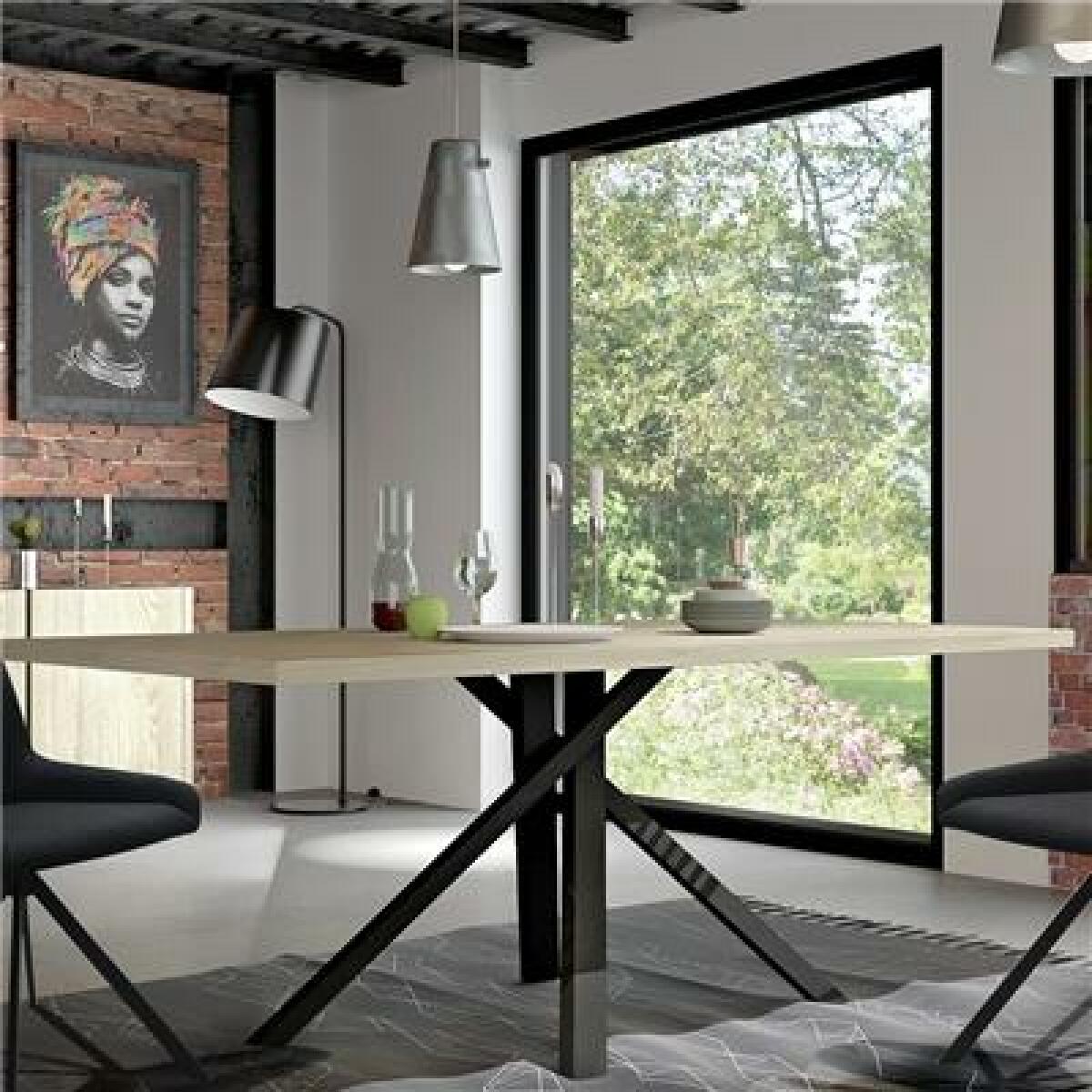 Tables à manger Kasalinea Table industrielle couleur bois et effet béton JEFFREY-L 200 x P 100 x H 74 cm- Marron