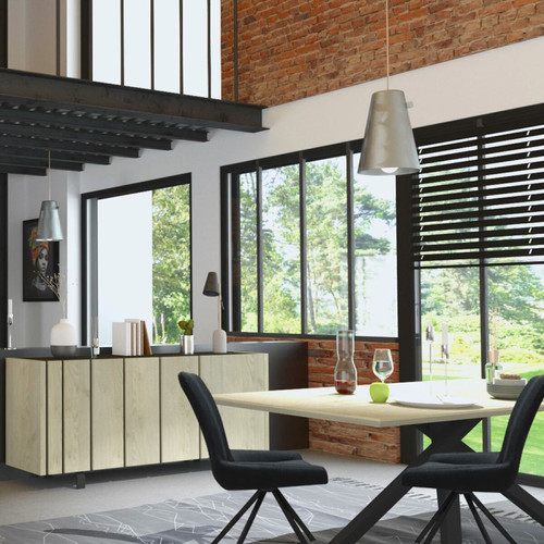 Kasalinea Table industrielle couleur bois et effet béton JEFFREY-L 200 x P 100 x H 74 cm- Marron