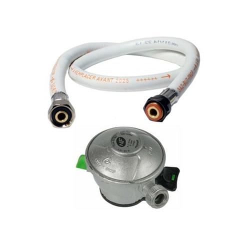 Kemper - Pack tuyau gaz flexible 2 m + Détendeur Butane à clipser Quick-On Valve Diam 27mm Avec Sécurité stop gaz - Kemper