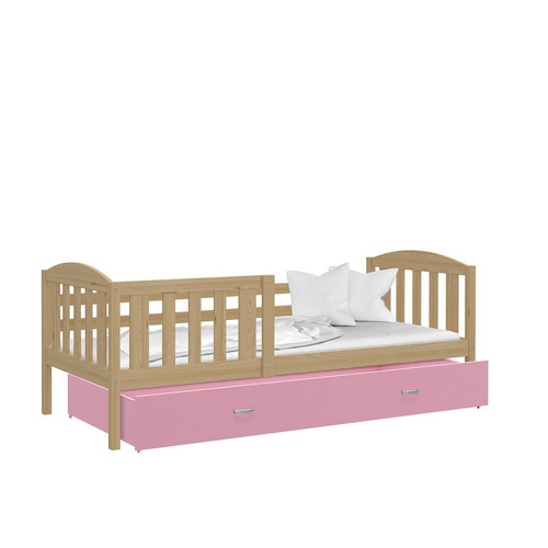 Kids Literie - LIT Enfant Teo 90×190 Pin Rose livré avec sommier, tiroir et matelas de 7cm OFFERT. Kids Literie  - Lit bas pour enfant