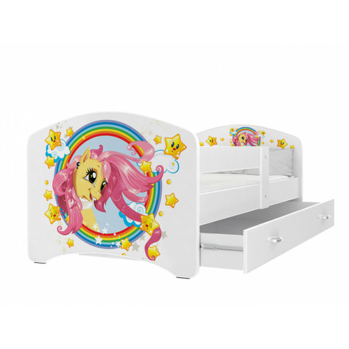 Kids Literie -Lit Enfant Happy 80x160 Pony Blanc Livré avec sommiers, tiroir et matelas en mousse de 7cm Kids Literie  - Lit enfant Multicolor