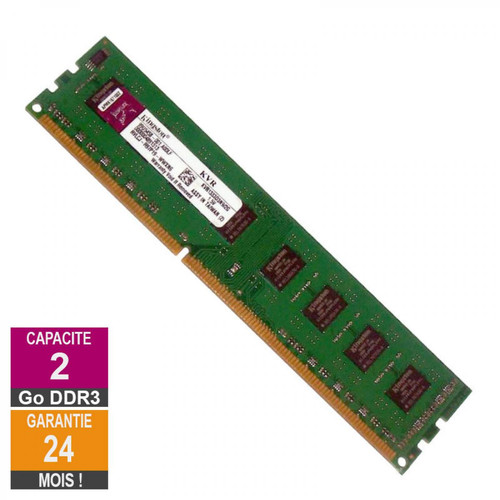 Kingston - Barrette Mémoire 2Go RAM DDR3 Kingston KVR1333D3N9/2G PC3-10600U 1333MHz 2Rx8 - Memoire pc reconditionnée