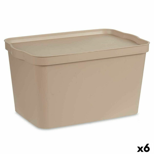 Boîte de rangement Kipit Boîte de rangement avec couvercle Beige Plastique 24 L 29,3 x 24,5 x 45 cm (6 Unités)