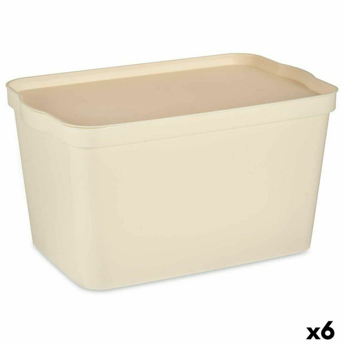 Kipit - Boîte de rangement avec couvercle Crème Plastique 24 L 29,3 x 24,5 x 45 cm (6 Unités) Kipit  - Boite de rangement 24 cm de hauteur