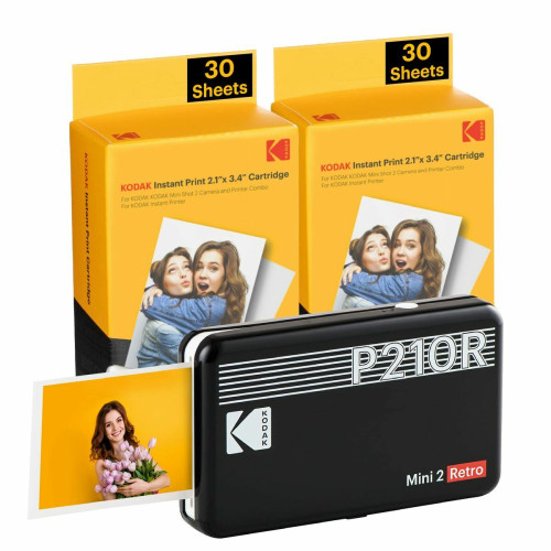 Kodak - Imprimante photo Kodak MINI 2 RETRO P210RB60 Noir Kodak  - Imprimantes d'étiquettes Kodak
