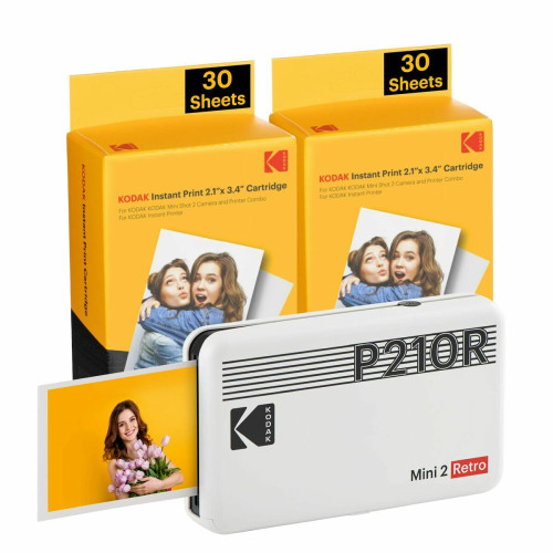 Kodak - Imprimante photo Kodak MINI 2 RETRO P210RW60 Blanc Kodak  - Imprimantes d'étiquettes Kodak