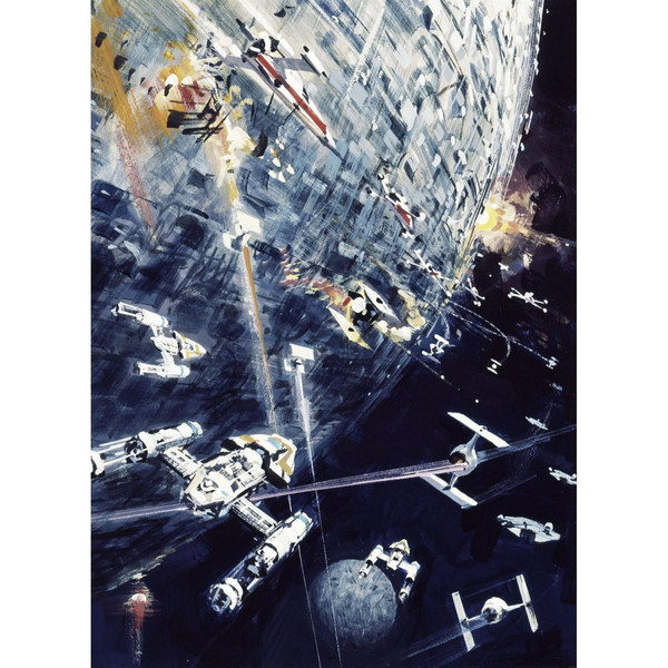 Affiches, posters Komar Poster XXL panoramique Dogfight Star Wars bataille de vaisseaux motif aquarelle sur fond bleu 200X275 CM