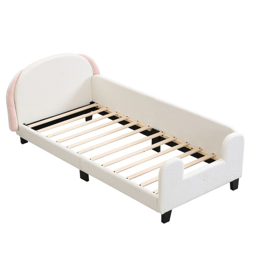 KOMHTOM - Lit d'enfant blanc + rose 90 * 200 avec cadre à lattes et tête de lit, hauteur de tête de lit non réglable, matelas non inclus KOMHTOM  - Maison