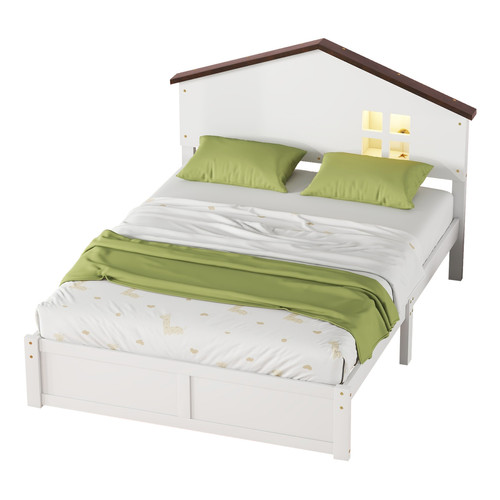 KOMHTOM - Lit plat blanc 140 * 200cm pour les enfants, bois massif, petite décoration de fenêtre, veilleuse LED KOMHTOM - Cadres de lit