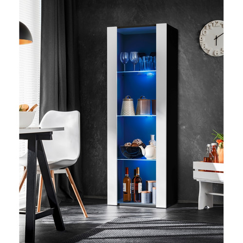 Meubles TV, Hi-Fi Komodee Blanc/Noir, LED Bleues, pour Salon, Chambre