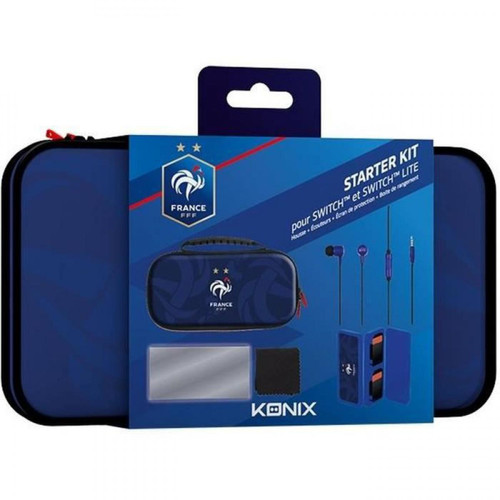 Konix - Starter Kit - KONIX - Housse + Écouteurs + Écran de protection + Boite - Bleu - Switch et Switch Lite - Sous Licence Officielle FFF Konix   - Accessoire Switch Konix