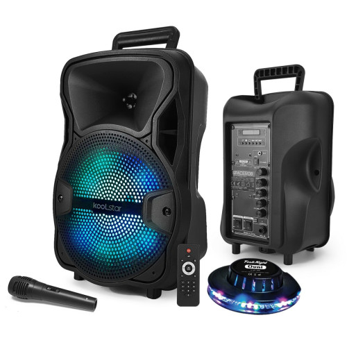 Retours de scène Koolstar Enceinte Active KOOLSTAR SPACER08 - SONO DJ KoolStar Karaoke autonome Mobile Batterie 8" - 200W - USB/Bluetooth + Micro + OVNI