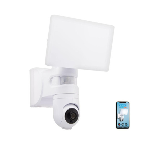 KOZII - Projecteur mural connecté avec caméra intégrée KOZII Détecteur de mouvement 2200 lumens Blanc froid - Alarme maison avec camera smartphone
