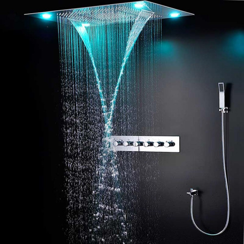 Kroos - Composition de douche thermostatique avec ciel de pluie LED et chromothérapie - 80x60 cm Kroos   - Plomberie Salle de bain