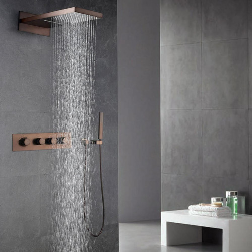 Kroos - Pack douche à encastré thermostatique avec finition en cuivré et effet pluie - Plomberie Salle de bain