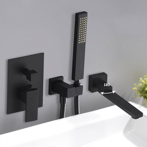 Kroos - Robinet de baignoire encastré moderne avec douchette en laiton solide Noir - Plomberie & sanitaire