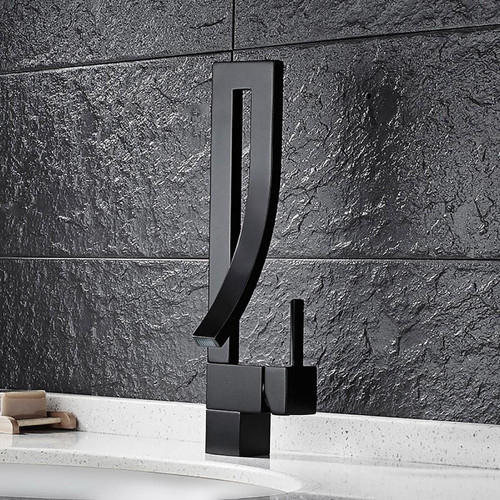 Kroos - Robinet lavabo mitigeur contemporain style unique en laiton solide Noir - Robinet de lavabo