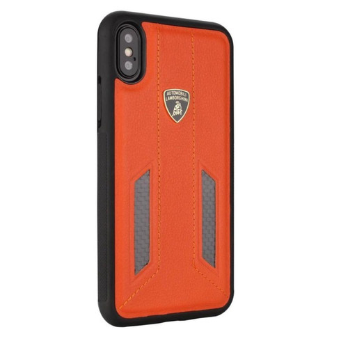 Coque, étui smartphone Lamborghini Lamborghini Coque D6 Serie Orange cuir véritable pour iPhone X Xs