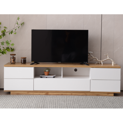 LBF - Meuble TV moderne color - Surface brillante - Avec grain de bois - 180 cm - lgant et pratique - Blanc LBF  - Meubles TV, Hi-Fi 180