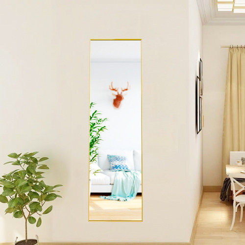 LBF Miroir pleine longueur 150 x 40 cm autoportant, suspendu ou adossé, grand miroir de sol avec cadre en alliage d'aluminium doré pour salon ou chambre à coucher, rectangulaire