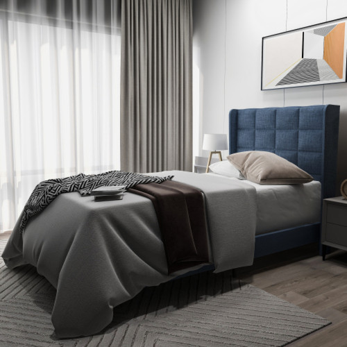 LBF - Lit capitonné, 90 x 200 cm, lit simple, double, design, avec sommier à lattes en bois, tête de lit, bleu, cadre de lit 90 x 200 cm LBF  - Lit enfant Bleu, rouge, vert