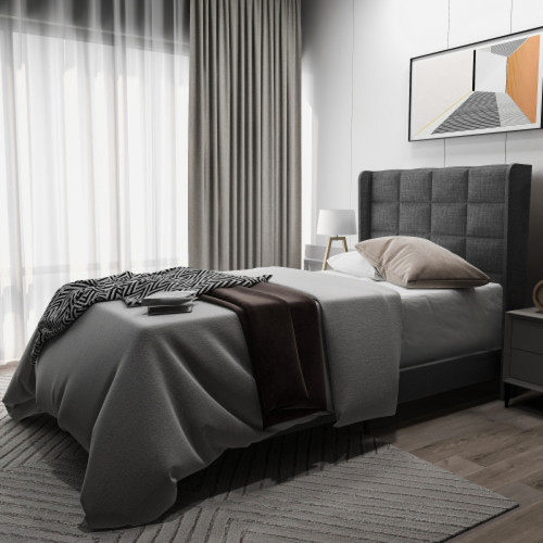 LBF - Lit capitonné, 90 x 200 cm, lit simple, double, design, avec sommier à lattes en bois, tête de lit, gris, cadre de lit 90 x 200 cm LBF  - Lit enfant