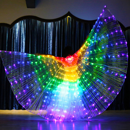 LBF - Ailes d'Isis LED, cape d'aile d'ange papillon avec bâtons télescopiques, barre, danse du ventre, illuminée, vêtements de scène, Halloween, danse du ventre, LED, accessoires de performance à 360 degrés, balancement complet LBF  - Packs soirée