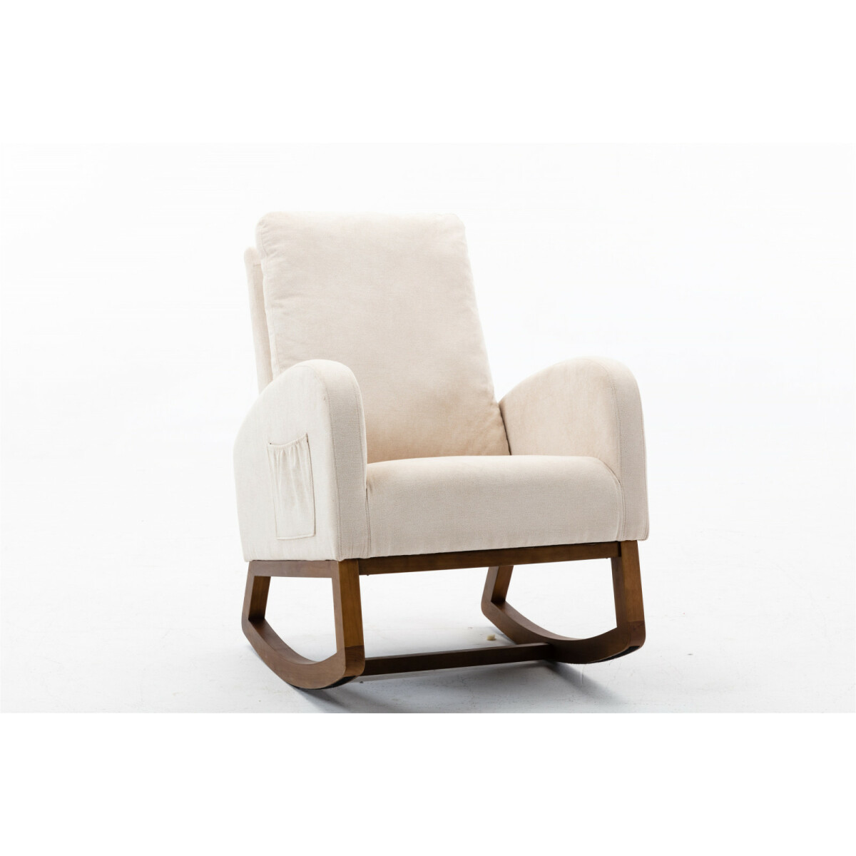 lbf chaise à bascule rembourrée avec dossier haut et poche latérale, assise rembourrée avec base en bois de caoutchouc, fauteuil inclinable pour salon, chambre, 100 x 68 x 93 cm, beige  beige