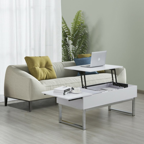 Tables basses Le Quai Des Affaires Table basse plateau relevable FLOWER 110x55cm /Blanc et métal chromé
