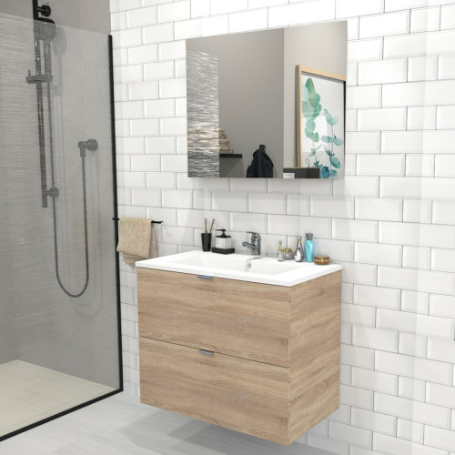Le Quai Des Affaires - Meuble sous-vasque 2 tiroirs MALAGA  80 cm + vasque + miroir / Chêne blanchi Le Quai Des Affaires  - Meubles de salle de bain Vert clair