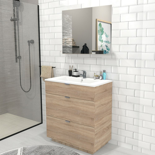 Le Quai Des Affaires - Meuble sous-vasque 3 tiroirs MARBELLA 80 cm  + vasque + miroir / Chêne blanchi Le Quai Des Affaires  - Salle de bain, toilettes