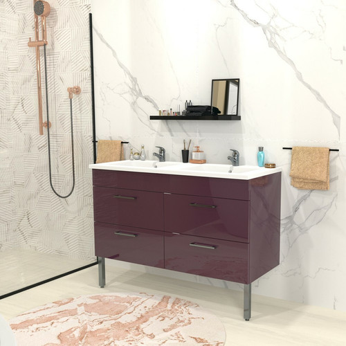 Le Quai Des Affaires - Ensemble meuble sous-vasque + vasque résine MILANO / Aubergine Le Quai Des Affaires  - Meuble salle bain aubergine
