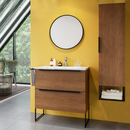 Le Quai Des Affaires - Ensemble MARINA meuble + vasque + miroir + colonne / Noyer Le Quai Des Affaires   - Salle de bain, toilettes Bois fonce