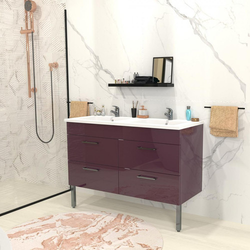 Le Quai Des Affaires - Ensemble meuble sous-vasque + vasque résine MILANO / Aubergine - Meubles de salle de bain