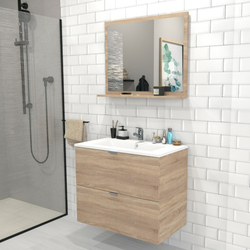Le Quai Des Affaires - Meuble sous-vasque 2 tiroirs MALAGA  80 cm + vasque / Chêne blanchi Le Quai Des Affaires  - Salle de bain, toilettes Vert mat