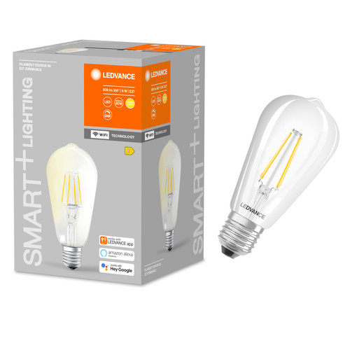 Ledvance Pack de 4 Ampoules connectées Smart+ - WIFI - Standard - Fil clair - 60W E27 - Puissance variable