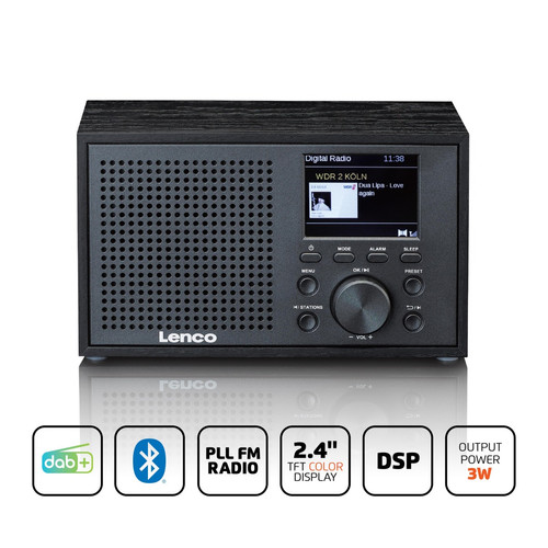 Lenco Radio DAB+/FM compacte et élégante avec Bluetooth® et caisson en bois DAR-017BK Argent-Noir