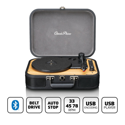 Lenco Platine vinyle rétro Bluetooth® avec haut-parleurs intégrés TT-116BK Noir