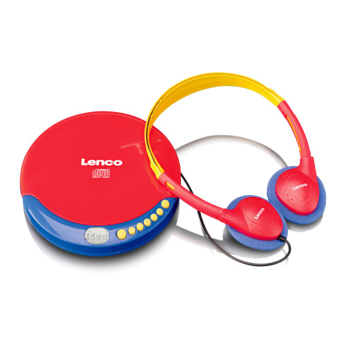 Lenco - Lecteur CD portable pour enfants avec casque, piles rechargeables et limiteur de son intégré CD-021KIDS Multicolore Lenco  - Radio cd enfant