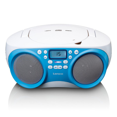 Radio, lecteur CD/MP3 enfant Lenco MINI CHAINE HIFI RADIO FM PORTABLE/LECTEUR CD/MP3 ET USB BLEU blanc