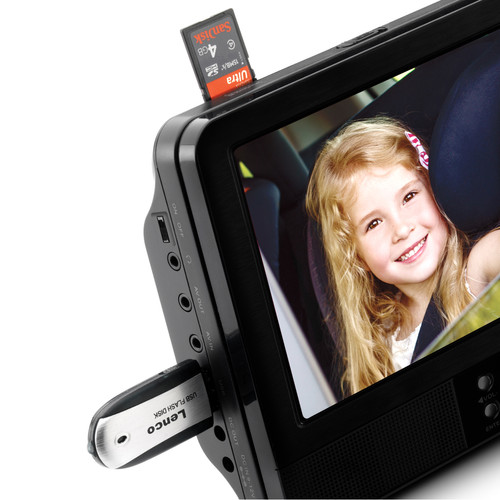Lenco Lecteur DVD portable 2 x 9" avec USB/carte SD/pile intégrée, deux casques et deux supports DVP-939 Noir
