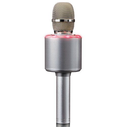 Lenco - Microphone karaoké avec Bluetooth®, haut-parleur et éclairage BMC-085SI Argent - Micros chant