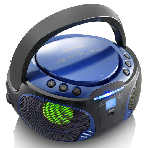 Radio Radio portable FM et lecteur CD/MP3/USB/Bluetooth® avec éclairage LED SCD-550BU Noir-Bleu