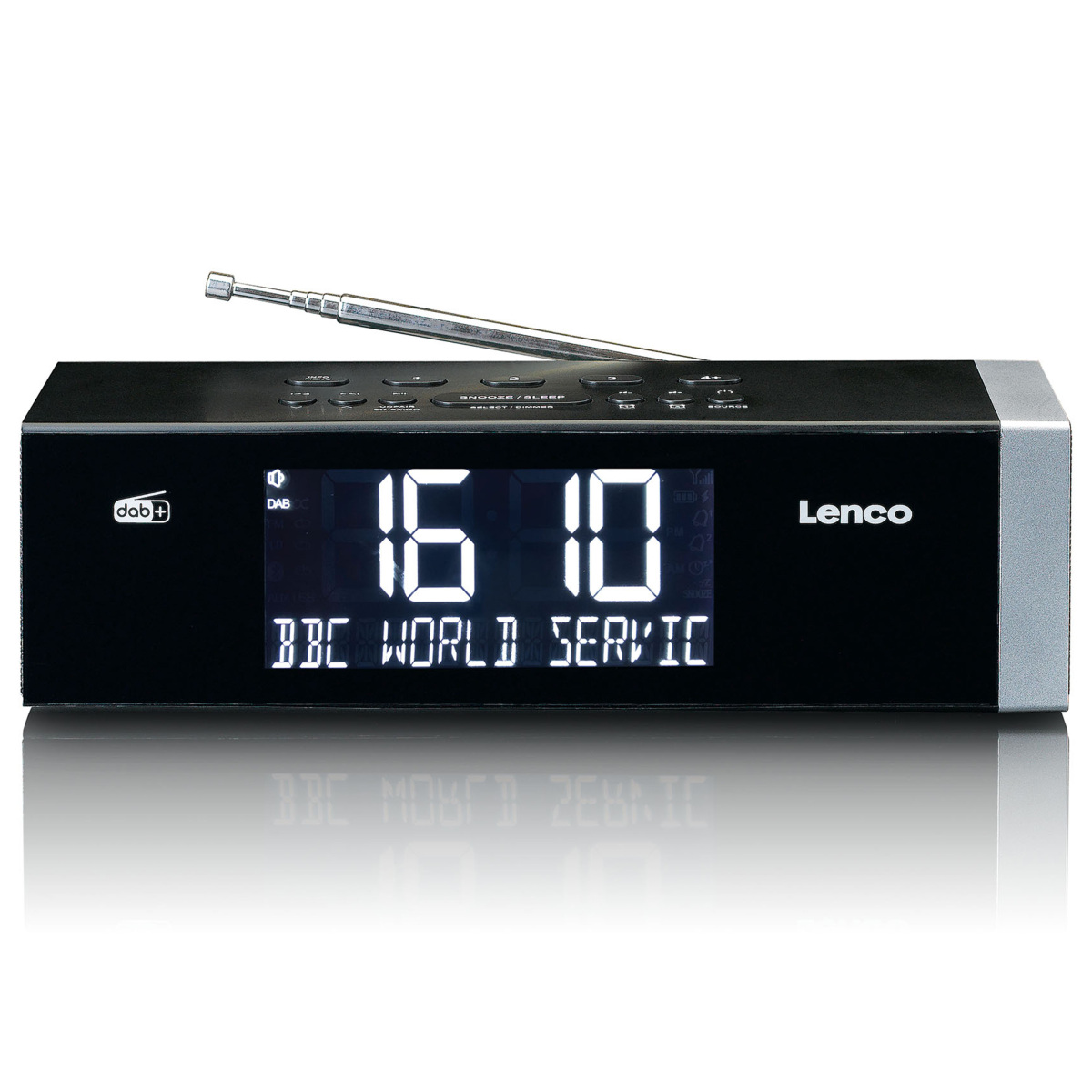Réveil Lenco Radio-réveil FM stéréo avec horloge à commande radio et entrée AUX CR-640BK Noir-Argent