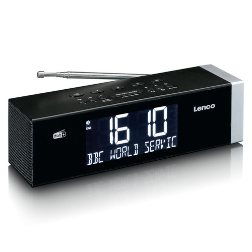 Lenco Radio-réveil FM stéréo avec horloge à commande radio et entrée AUX CR-640BK Noir-Argent