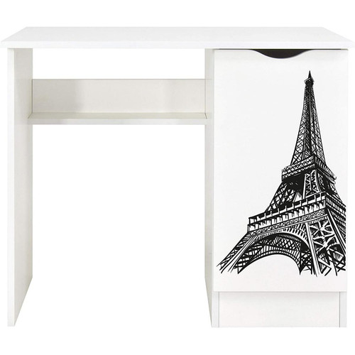 Bureau et table enfant Leomark Bureau blanc avec étagère ROMA - Tour Eiffel
