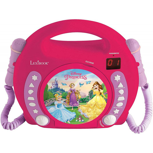 lexibook - Lecteur CD pour enfant avec 2 microphones à piles Disney Princesses Raiponce rose - Radio, lecteur CD/MP3 enfant