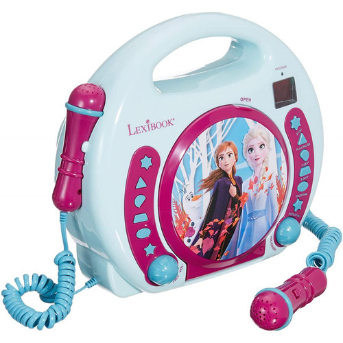 lexibook - Lecteur CD pour enfant avec 2 microphones à piles La Reine des Neiges Elsa bleu blanc - Radio, lecteur CD/MP3 enfant